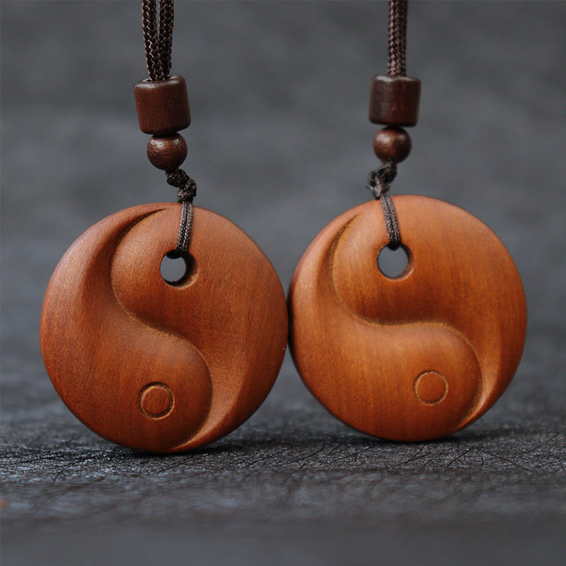 Lightning Struck Jujube Wood Yin Yang Luck Necklace