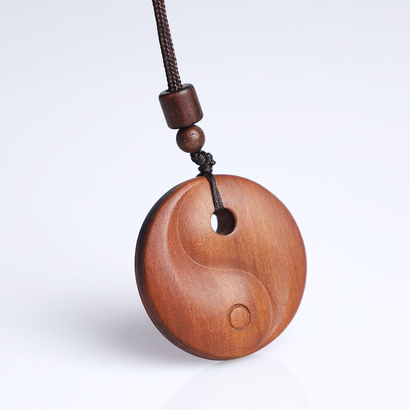 Lightning Struck Jujube Wood Yin Yang Luck Necklace