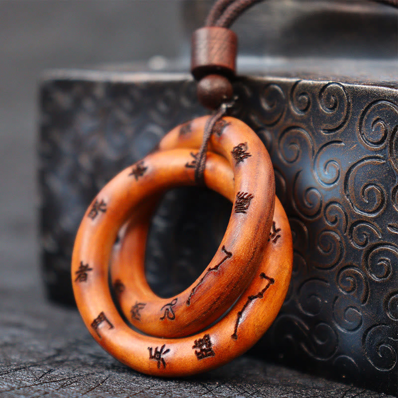 Lightning Struck Jujube Wood Yin Yang Necklace Pendant