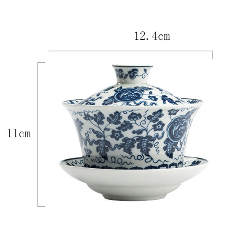 Lion Dance Ceramic Gaiwan Tea Cup 300ml with Lid & Saucer