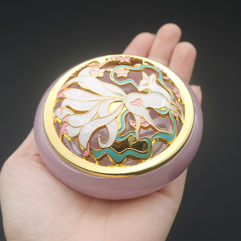 Liuli Crystal Nine Tailed Fox Incense Burner for Meditation