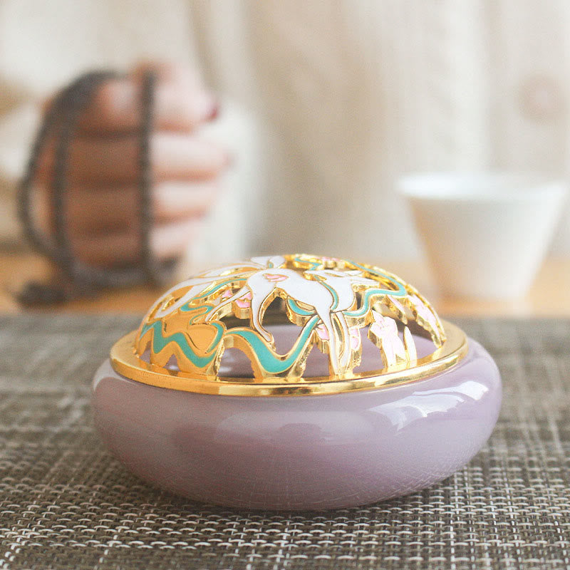 Liuli Crystal Nine Tailed Fox Incense Burner for Meditation