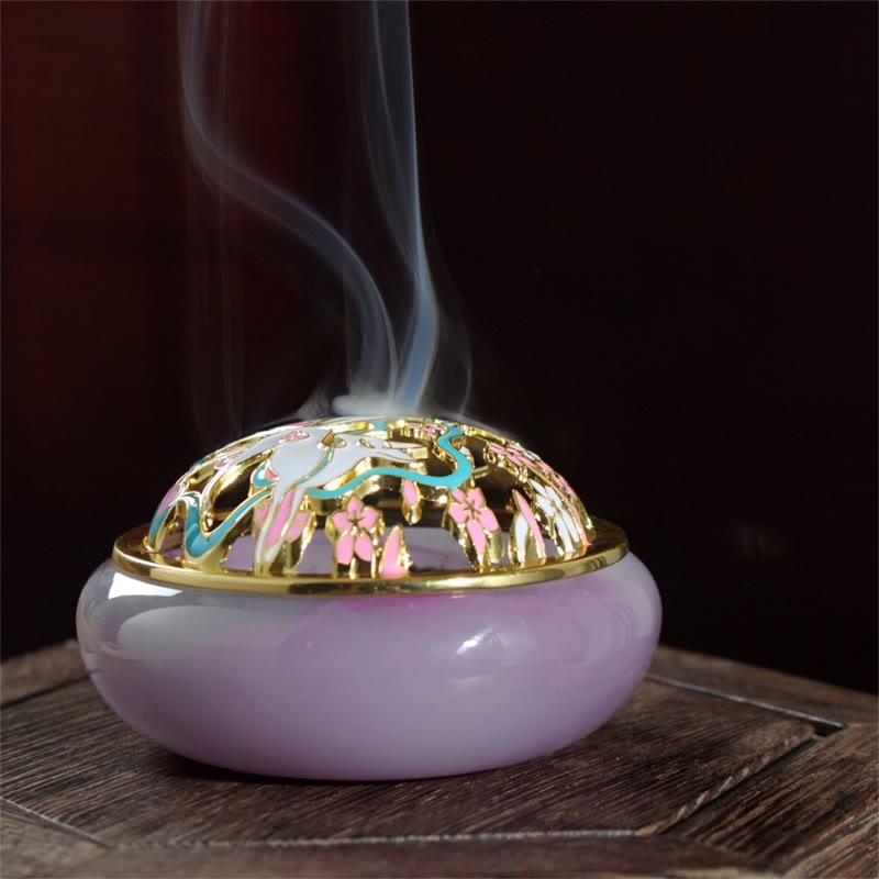 Liuli Crystal Nine Tailed Fox Incense Burner for Meditation