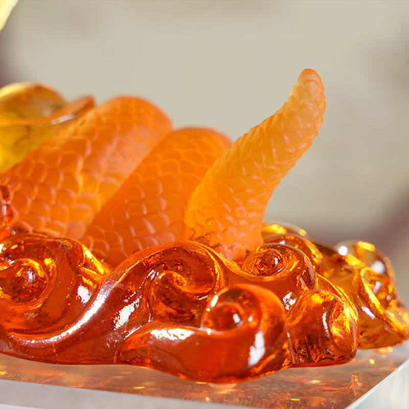 Liuli Glass Snake Ingot Spiritual Statue 14cm Feng Shui Art