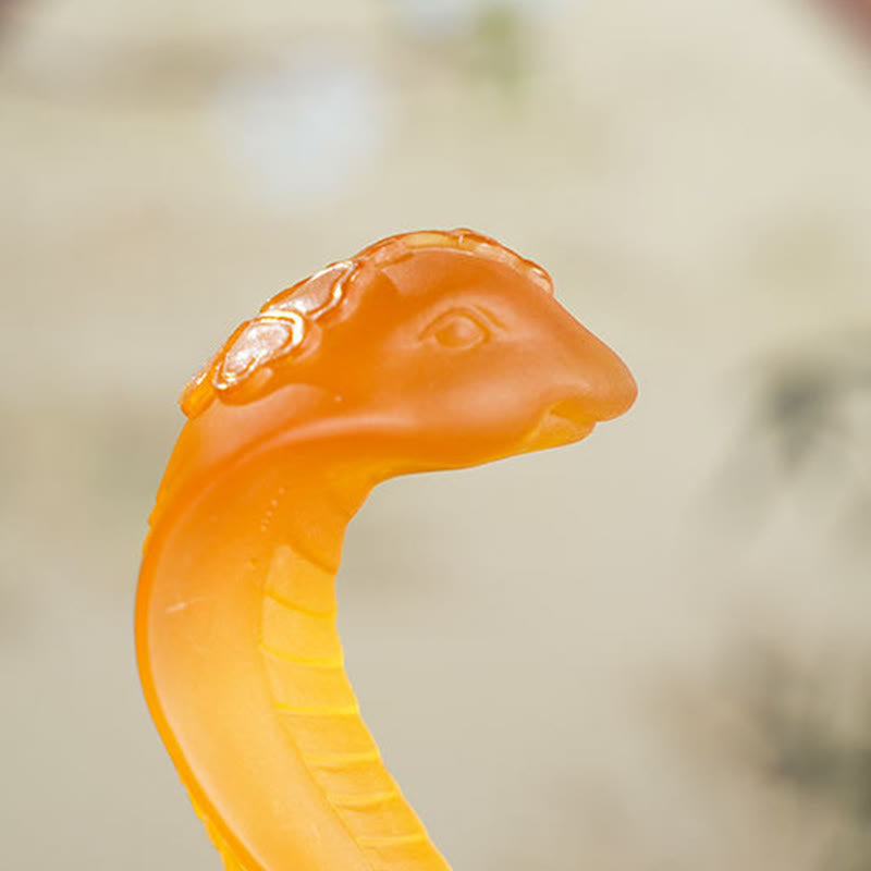 Liuli Glass Snake Ingot Spiritual Statue 14cm Feng Shui Art