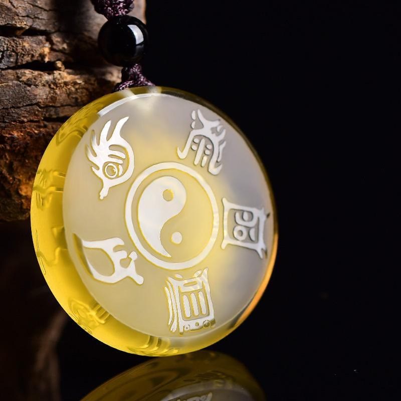 Liuli Yin Yang Balance Necklace with Five Sacred Mountains Symbol