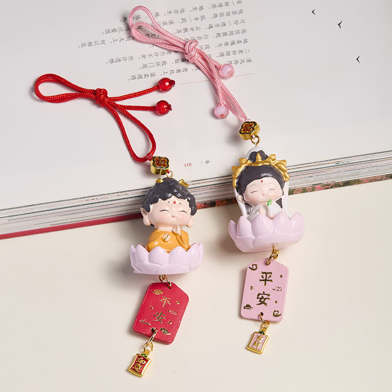 Lotus Avalokitesvara Buddha Fu Car Hanging 34cm