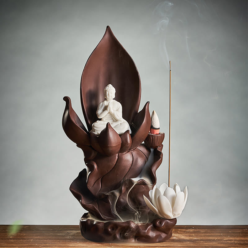 Lotus Buddha Purple Clay Incense Burner Spiritual Decor