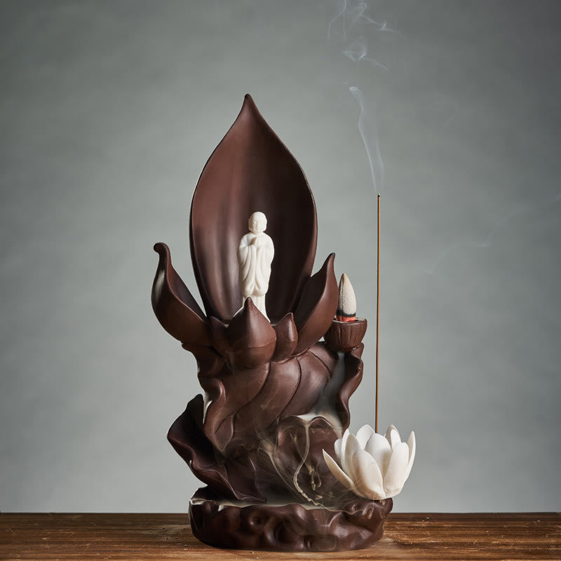 Lotus Buddha Purple Clay Incense Burner Spiritual Decor