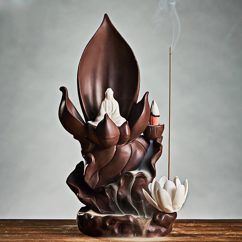 Lotus Buddha Purple Clay Incense Burner Spiritual Decor