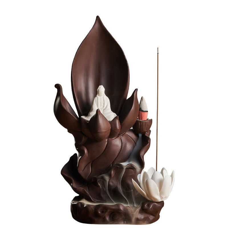 Lotus Buddha Purple Clay Incense Burner Spiritual Decor