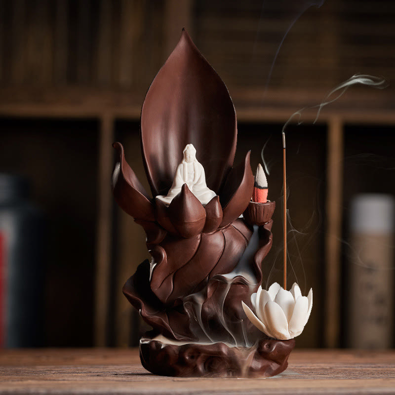 Lotus Buddha Purple Clay Incense Burner Spiritual Decor