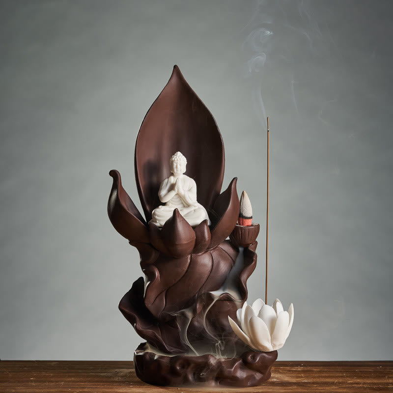 Lotus Buddha Purple Clay Incense Burner Spiritual Decor