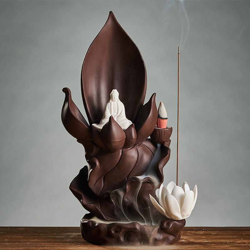 Lotus Buddha Purple Clay Incense Burner Spiritual Decor