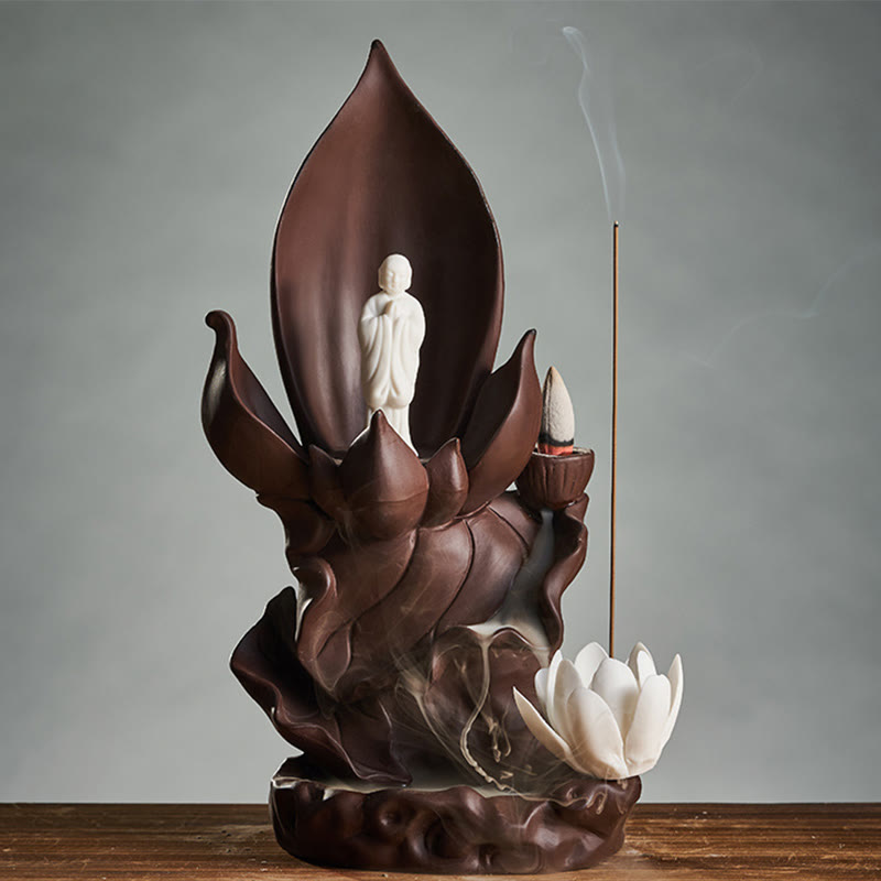 Lotus Buddha Purple Clay Incense Burner Spiritual Decor