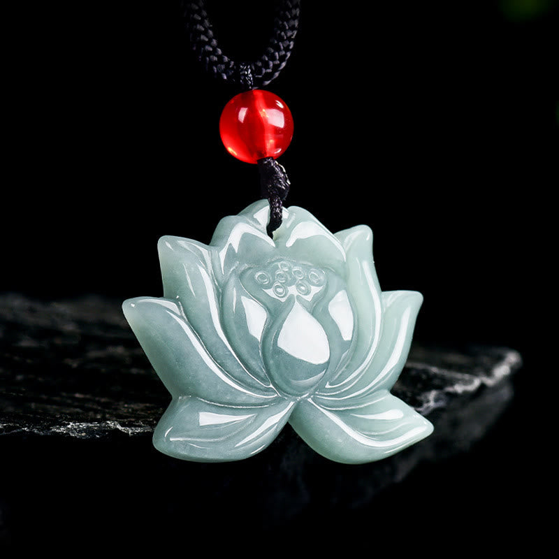 Lotus Carved Jade Prosperity Necklace Pendant 22mm
