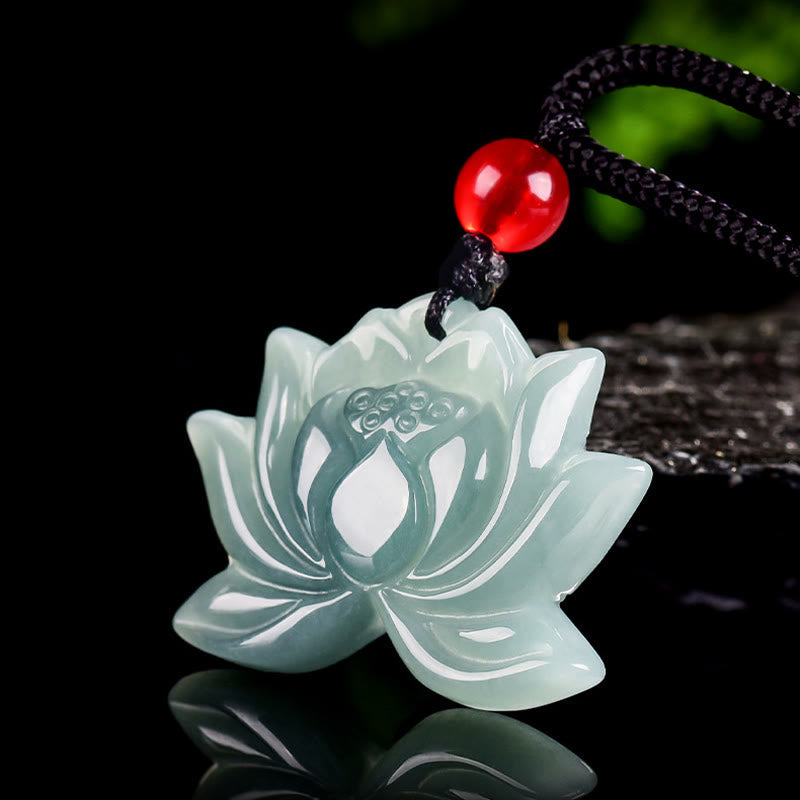 Lotus Carved Jade Prosperity Necklace Pendant 22mm