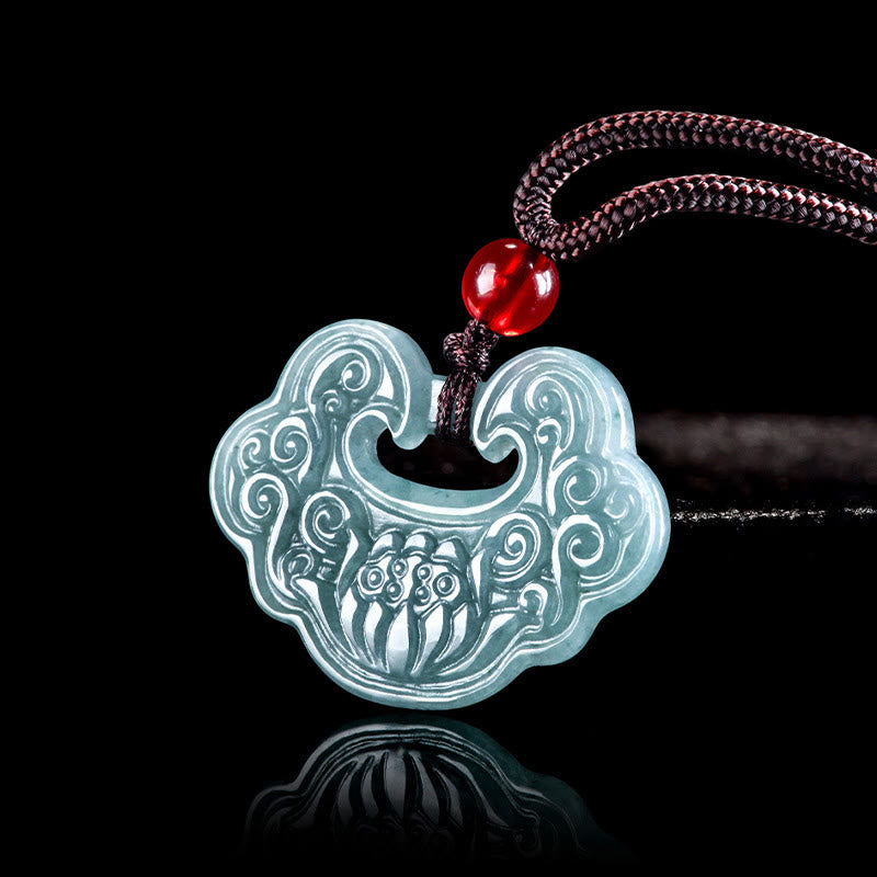 Lotus Carved Jade Ruyi Necklace for Abundance & Prosperity