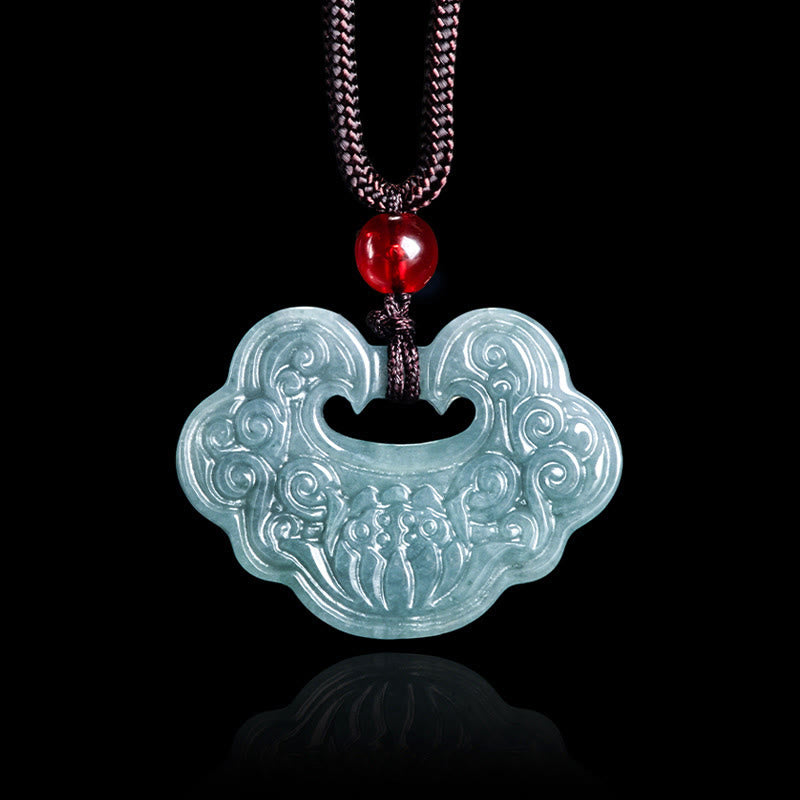 Lotus Carved Jade Ruyi Necklace for Abundance & Prosperity