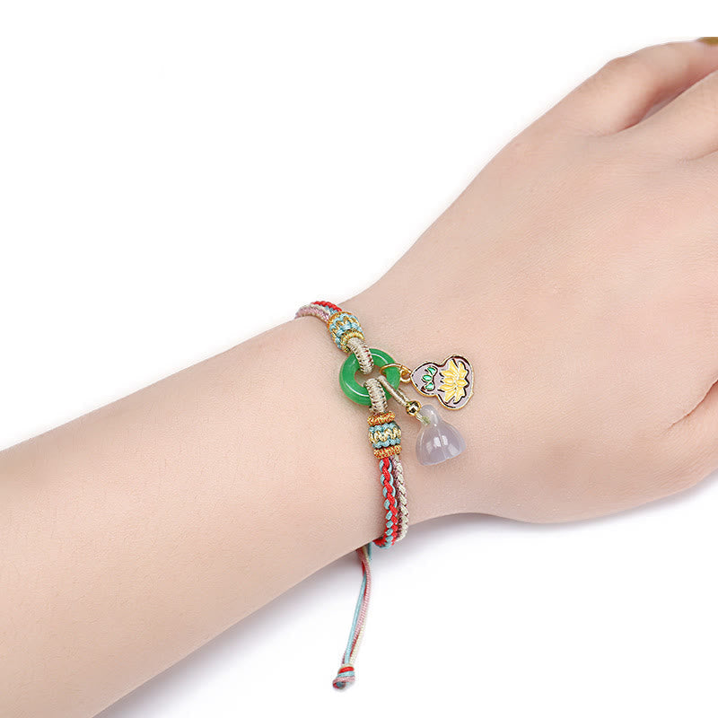 Lotus Chalcedony Jade Harmony Bracelet with Peace Buckle