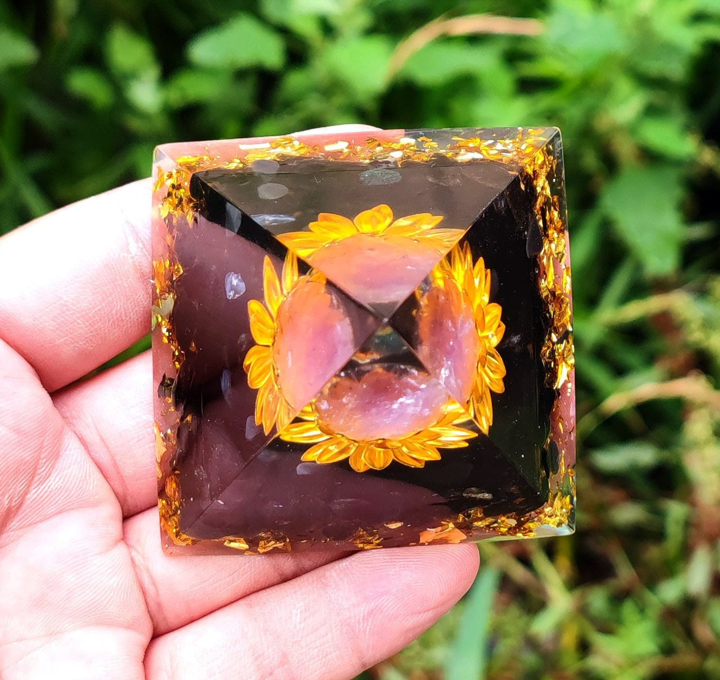 Lotus Crystal Ball Pyramid with Orgonite