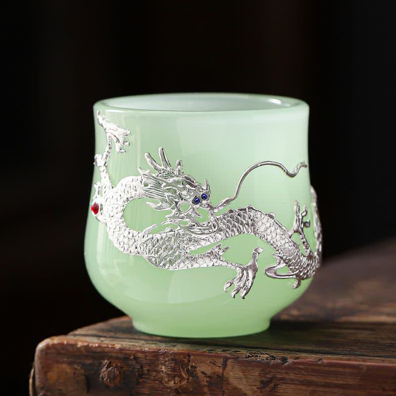 Lotus Dragon Phoenix Ceramic Tea Cup 75ml Zen Decor