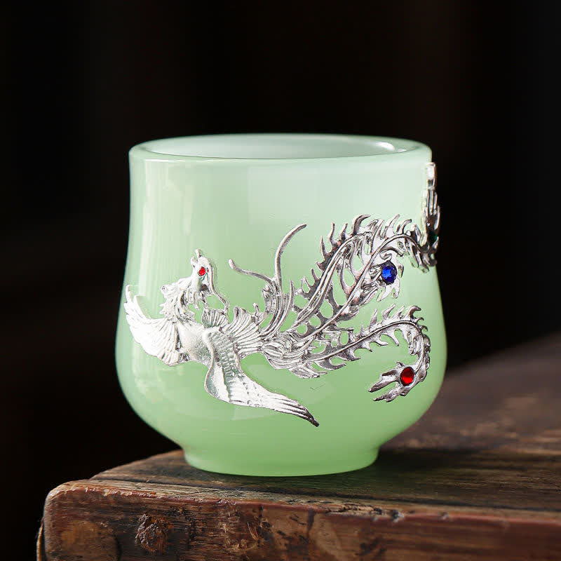 Lotus Dragon Phoenix Ceramic Tea Cup 75ml Zen Decor
