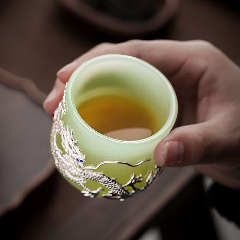 Lotus Dragon Phoenix Ceramic Tea Cup 75ml Zen Decor