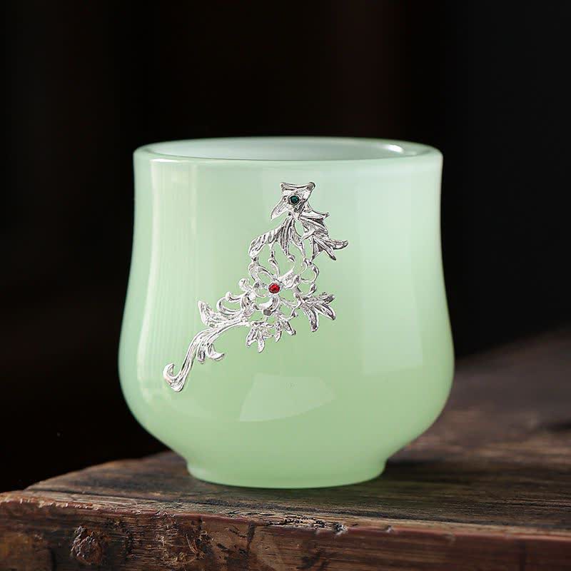 Lotus Dragon Phoenix Ceramic Tea Cup 75ml Zen Decor