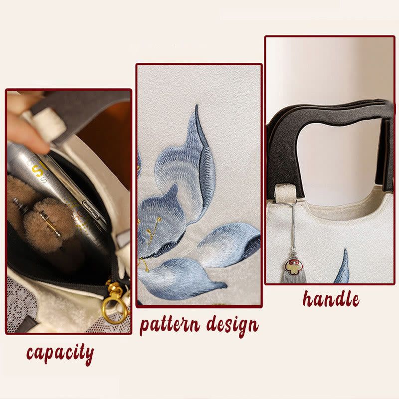 Lotus Embroidery Handbag | Spiritual Crossbody Bag 23cm