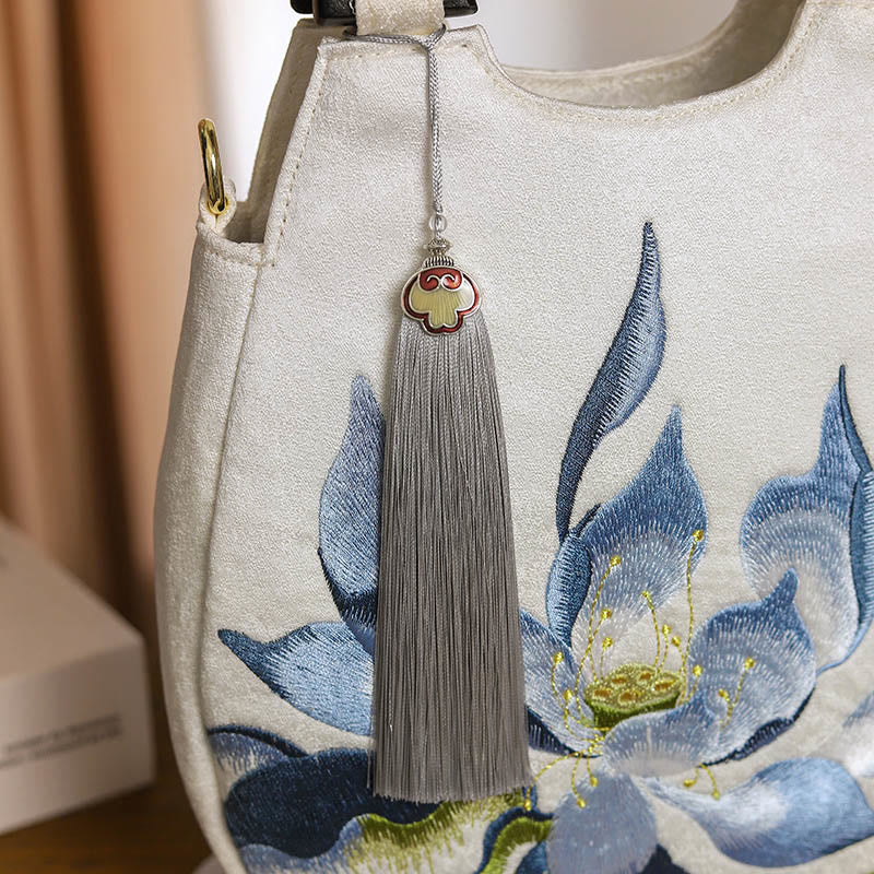 Lotus Embroidery Handbag | Spiritual Crossbody Bag 23cm
