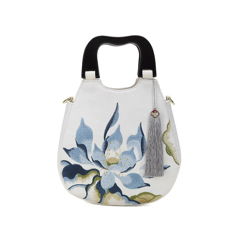 Lotus Embroidery Handbag | Spiritual Crossbody Bag 23cm