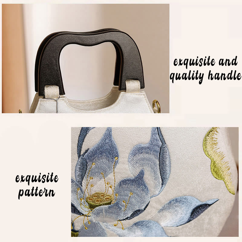 Lotus Embroidery Handbag | Spiritual Crossbody Bag 23cm