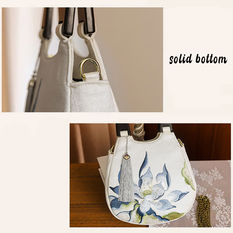 Lotus Embroidery Handbag | Spiritual Crossbody Bag 23cm