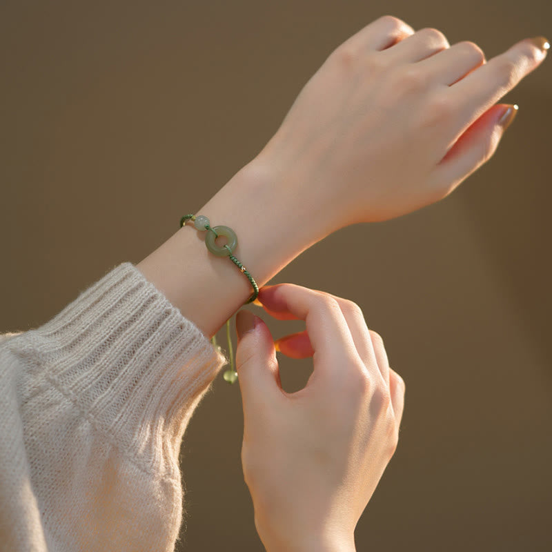 Lotus Jade Peace Buckle Charm Bracelet for Prosperity