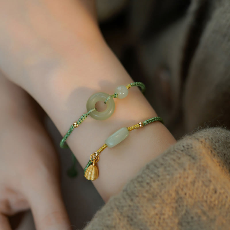 Lotus Jade Peace Buckle Charm Bracelet for Prosperity