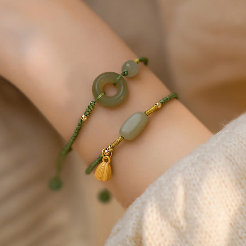 Lotus Jade Peace Buckle Charm Bracelet for Prosperity