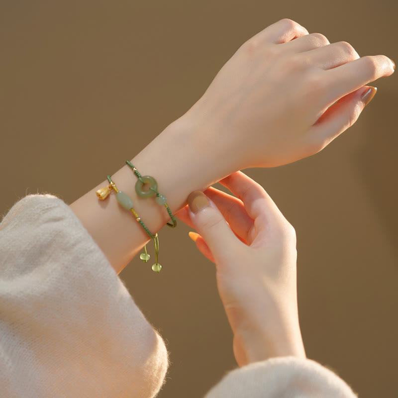 Lotus Jade Peace Buckle Charm Bracelet for Prosperity