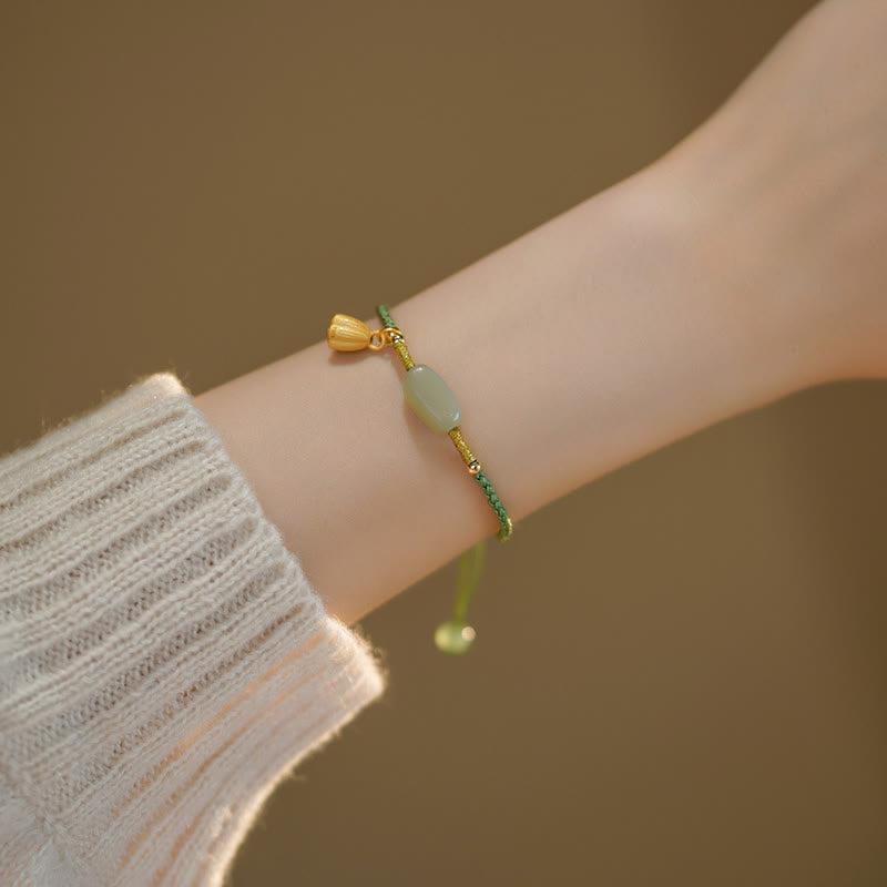 Lotus Jade Peace Buckle Charm Bracelet for Prosperity