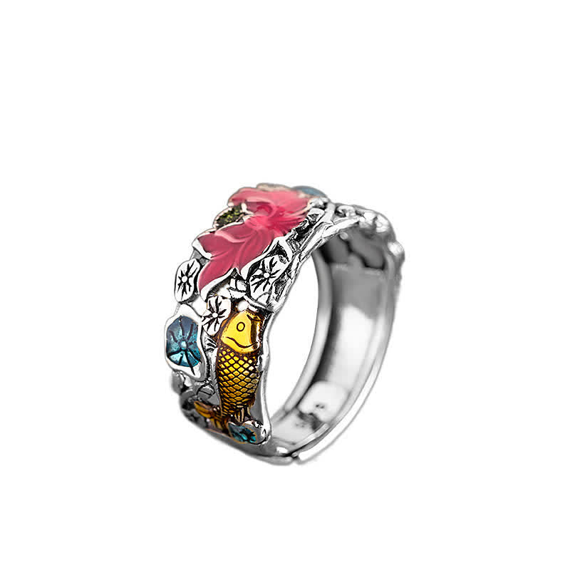 Lotus Koi Fish Ring in 925 Sterling Silver for Enlightenment
