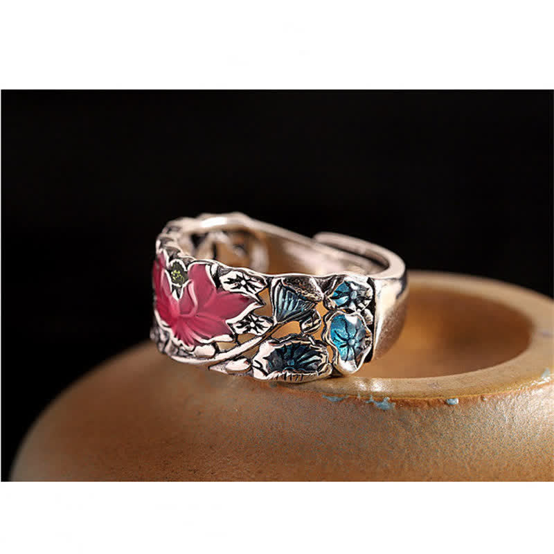 Lotus Koi Fish Ring in 925 Sterling Silver for Enlightenment