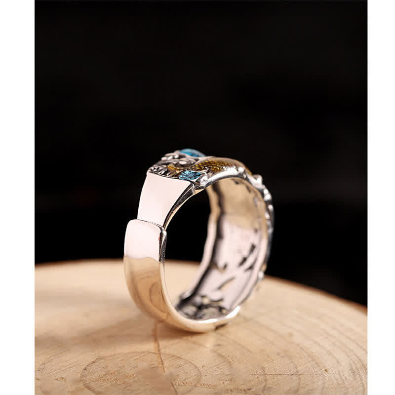 Lotus Koi Fish Ring in 925 Sterling Silver for Enlightenment