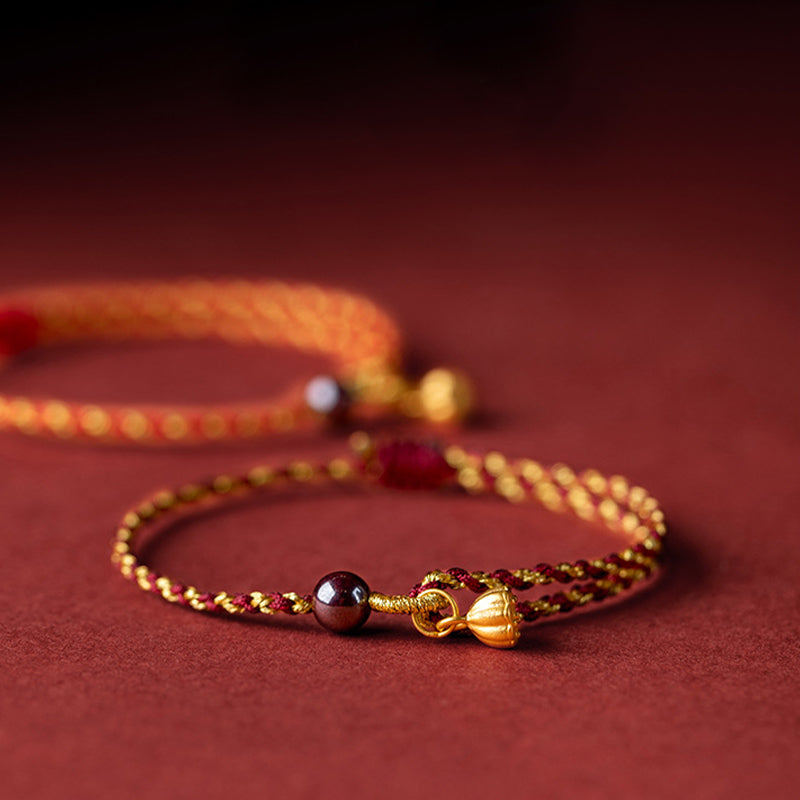 Lotus Peace Charm Red Gold Rope Bracelet 14-16cm