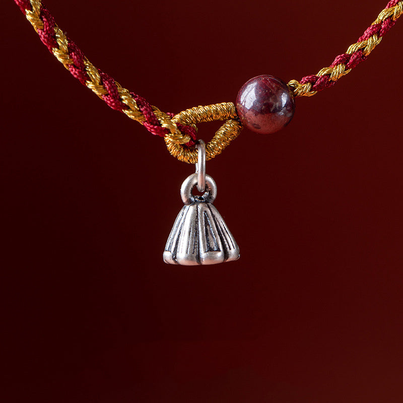 Lotus Peace Charm Red Gold Rope Bracelet 14-16cm