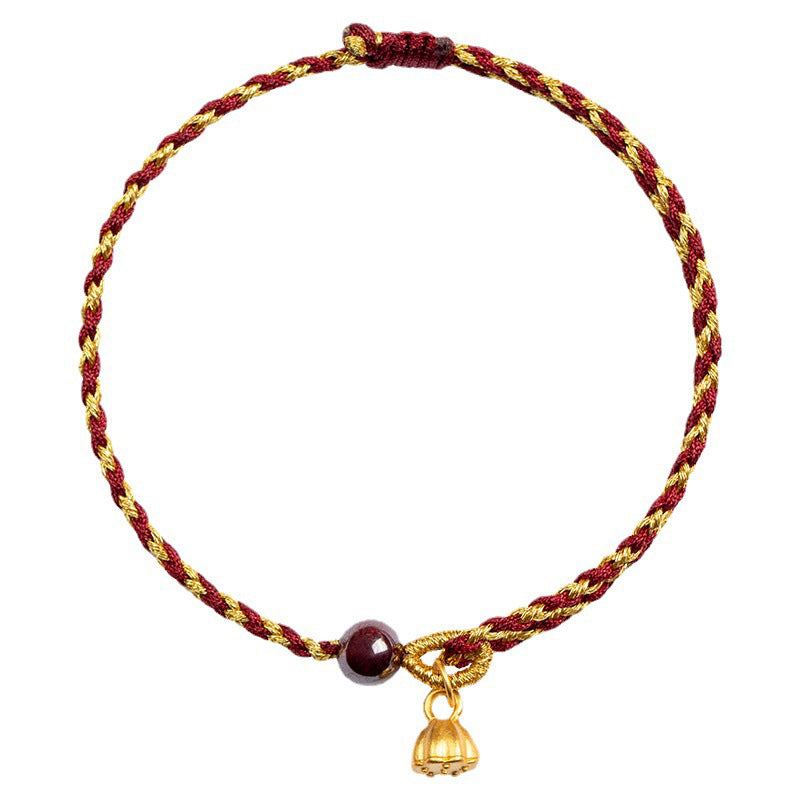 Lotus Peace Charm Red Gold Rope Bracelet 14-16cm