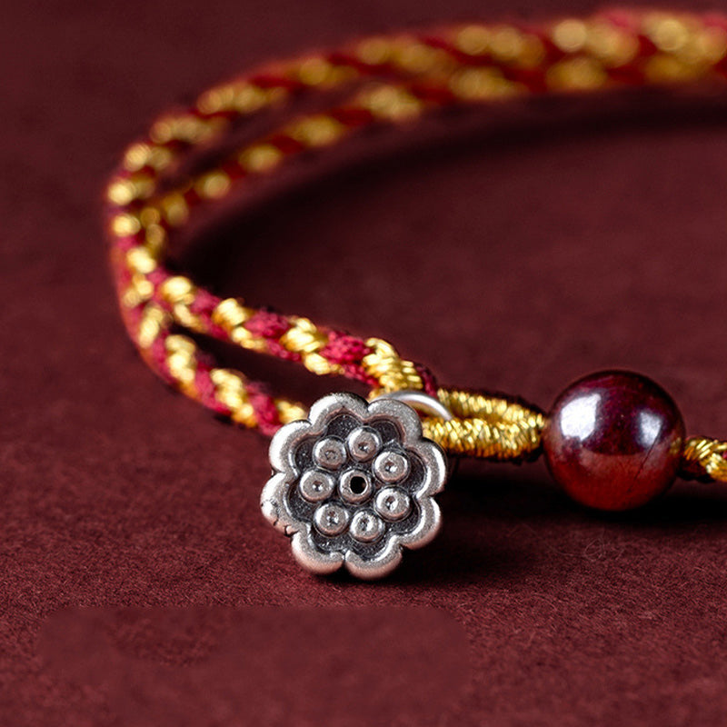 Lotus Peace Charm Red Gold Rope Bracelet 14-16cm