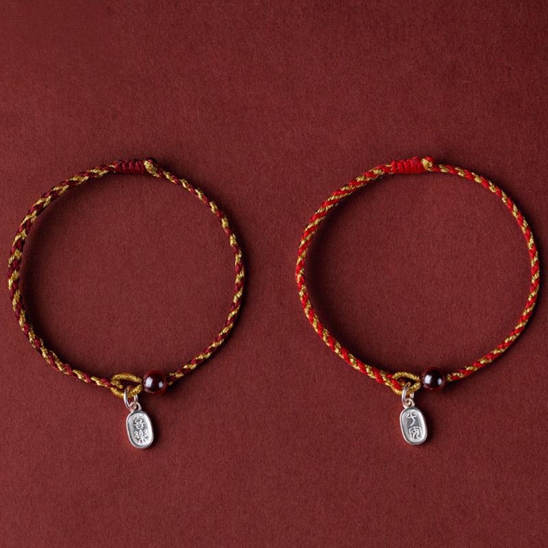 Lotus Peace Charm Red Gold Rope Bracelet 14-16cm