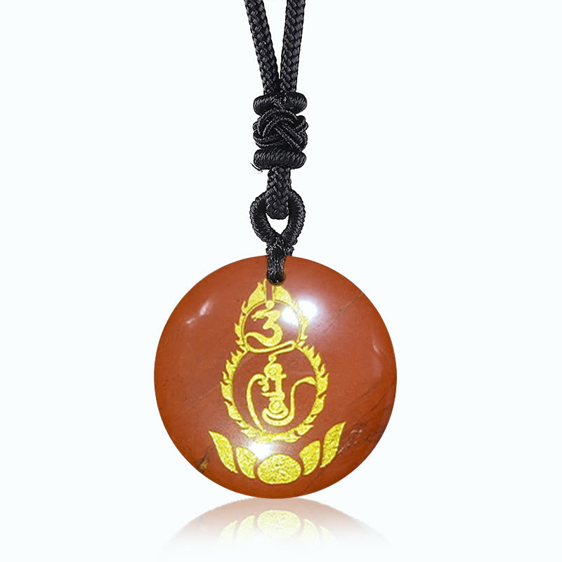 Lotus Pendant with Vajra Mantra in Black Obsidian for Protection