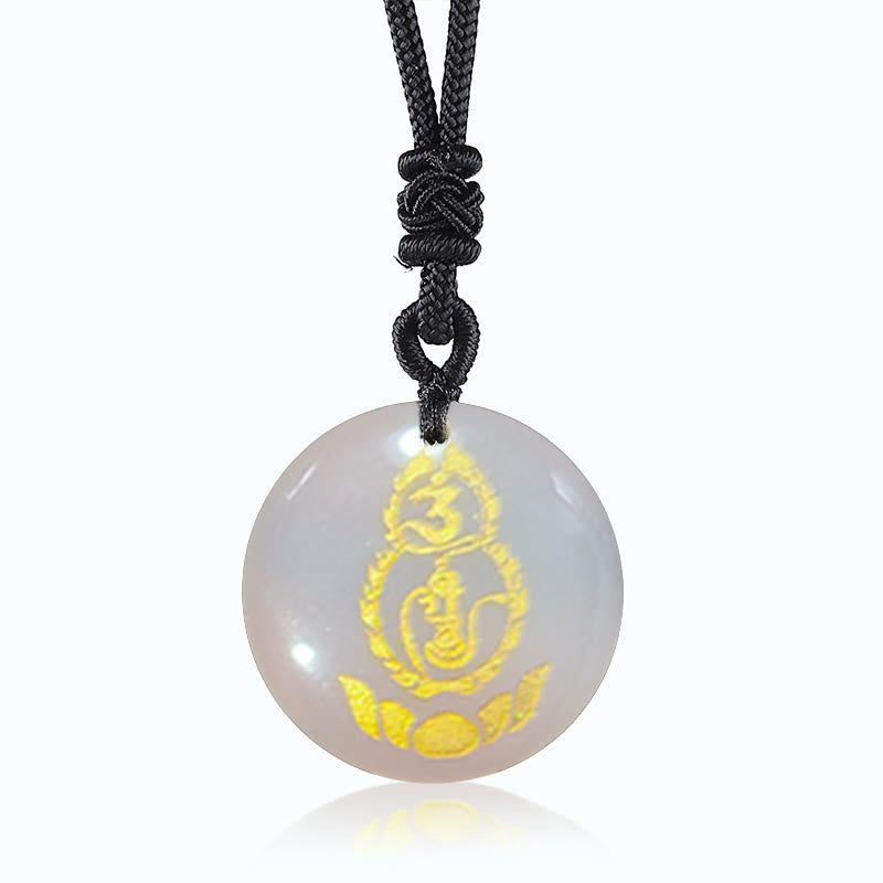 Lotus Pendant with Vajra Mantra in Black Obsidian for Protection