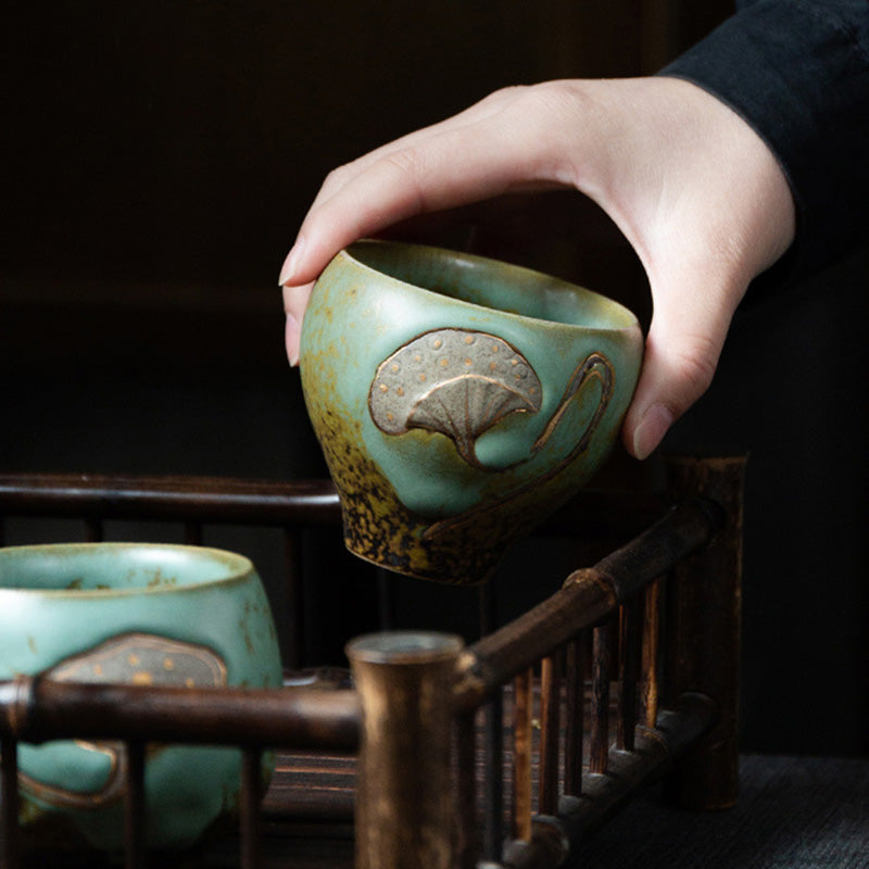 Lotus Pod Engraved Ceramic Teacup 155ml Mindfulness